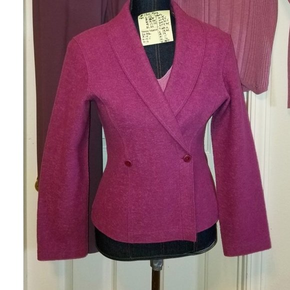 ✅Eileen Fisher Boiled Wool Dark Pink Raspberry Jacket XS MSRP $398 - Picture 1 of 5